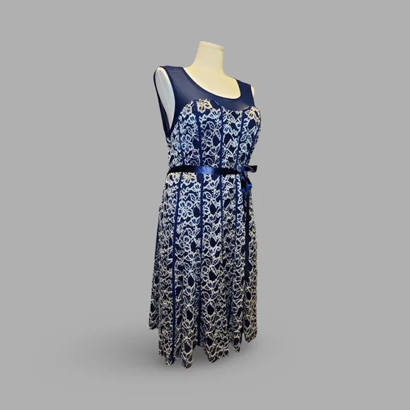 Elegant Navy and White Embroidered Dress By Candlelight Women's Fairycore Formal - Picture 6 of 11